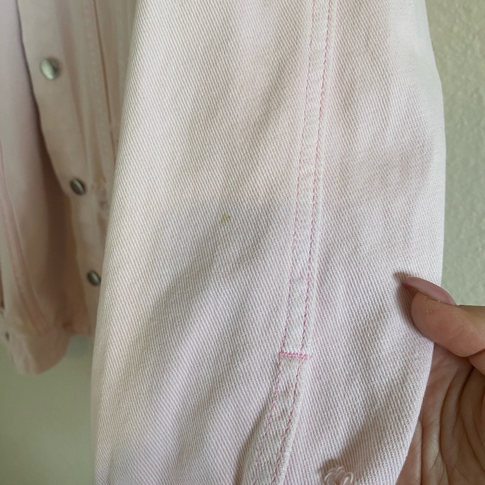 Light Pink Distressed Denim Jacket - Picture 9 of 10
